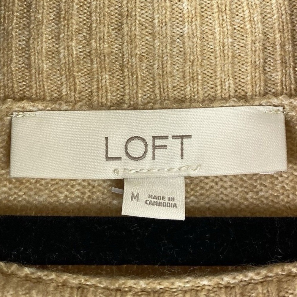 NWT Loft Sweater Womens Medium Cowl Turtleneck Ribbed Top Long Sleeve Preppy Tan - Picture 4 of 5